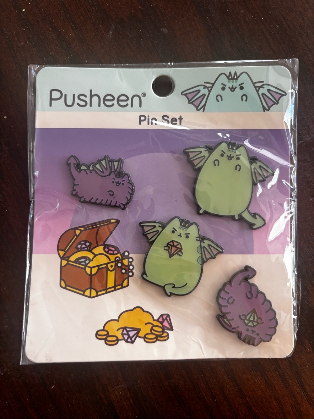 Pusheen Dragon Treasure Pin Set - Green & Purple HTF!
